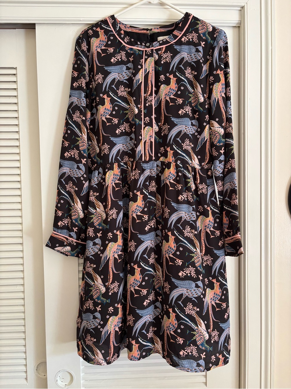 Ann Taylor LOFT Colorful Bird Print Long Sleeve Mini Dress 12